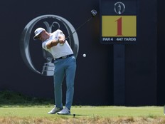 Corey Conners of Canada tees off on the first hole on day one of the The 154th Open Championship at Royal Birkdale.