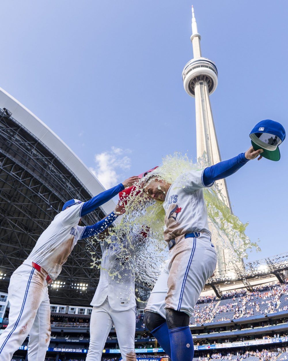 George Springer gets doused in a sports drink