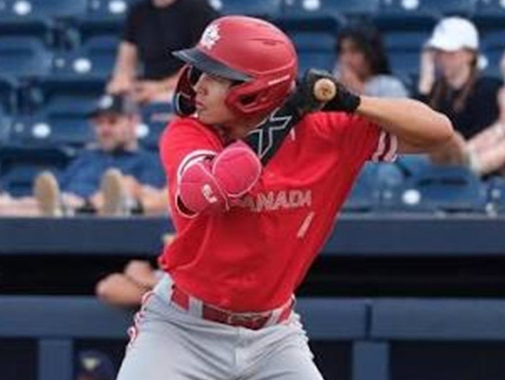 Elliot Lascelles has a plate appearance with the Canadian national junior baseball team.