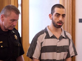 Hadi Matar, the man convicted of stabbing author Salman Rushdie, arrives for his sentencing hearing.