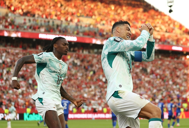 Portugal forward Cristiano Ronaldo, right, celebrates after scoring his team’s first goal from the penalty spot during the 2026 World Cup round of 32 football match between Portugal and Croatia at the Toronto Stadium in Toronto on July 2, 2026. Portugal forward Cristiano Ronaldo, right, celebrates after scoring his team’s first goal from the penalty spot during the 2026 World Cup round of 32 football match between Portugal and Croatia at the Toronto Stadium in Toronto on July 2, 2026.