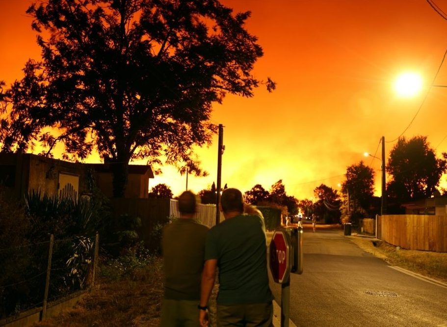 Skies in the coastal village of Le Porge in southwestern France were orange on Thursday morning.