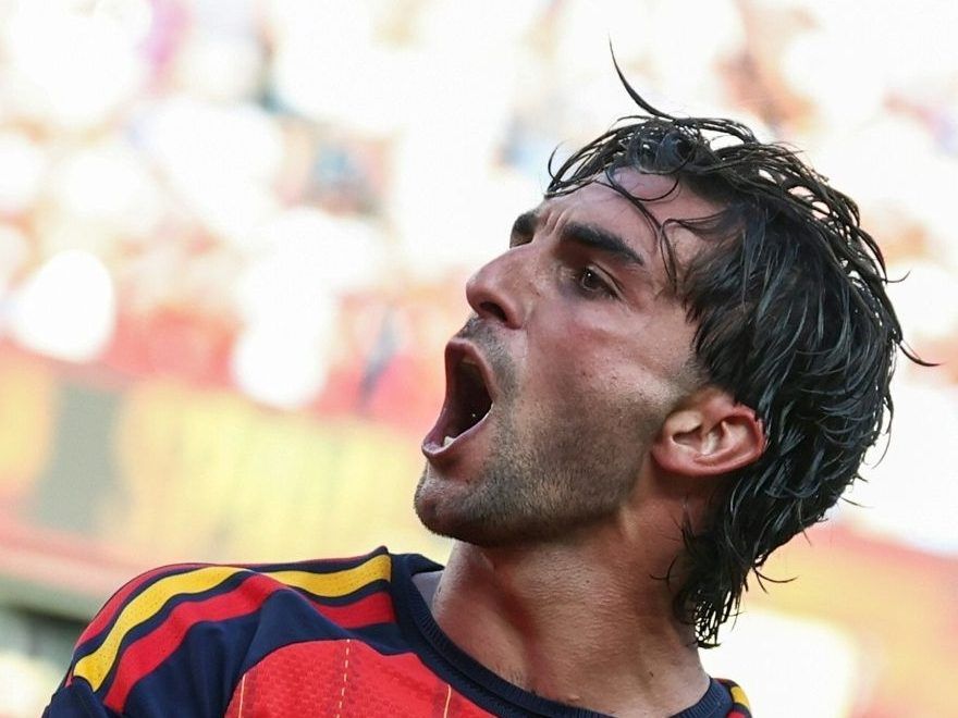 Ferran Torres celebrates his goal for Spain against Argentina in the World Cup final.