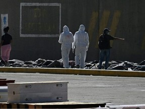 A temporary morgue has been set up at the port in La Guaira, north of Caracas. (Federico PARRA/AFP)