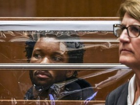 American singer D4vd is seen during a courtroom hearing in Los Angeles on April 20, 2026.