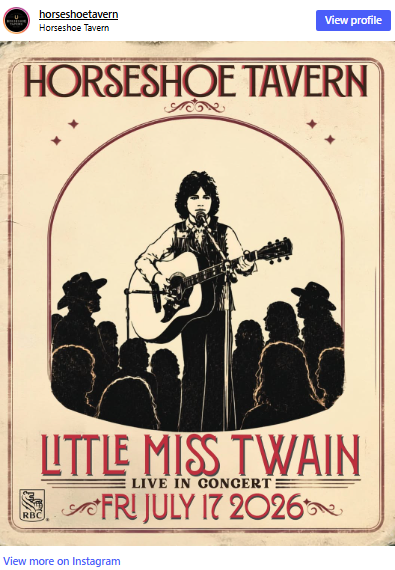  Shania Twain will play a rare club show on Friday night at Toronto’s Horseshoe Tavern in celebration of her new album, Little Miss Twain