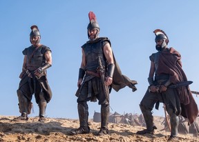 Jimmy Gonzales as Cepheus, Matt Damon as Odysseus and Himesh Patel as Eurylochus in 'The Odyssey.'