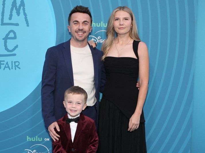 US actor Frankie Muniz and his wife Paige Price and their son Mauz Mosley Muniz attend Hulu's "Malcolm in the Middle: Life's Still Unfair" premiere at the DGA theater in New York on April 7, 2026.