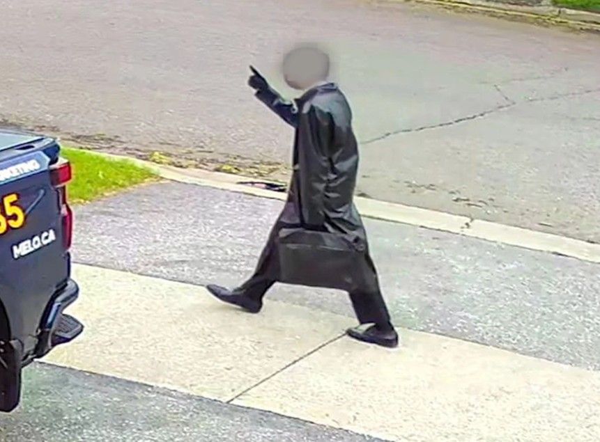 Unusual images of the 14-year-old killer were captured on a neighbour's security video before and after the stabbing of Eleanor Doney.