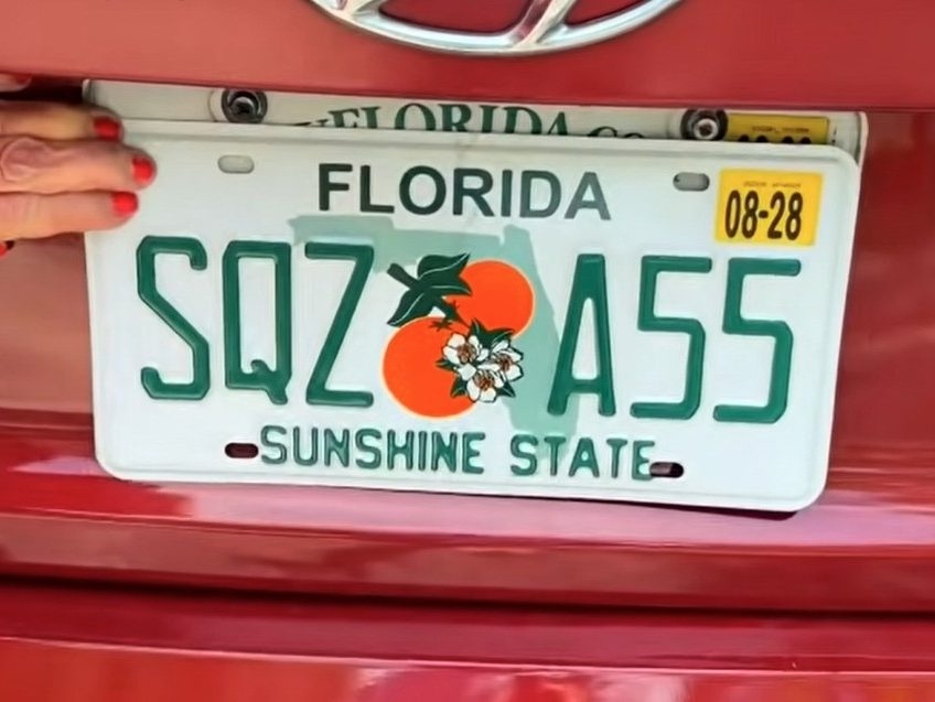  Florida license plate that reads SQZ A55. (YouTube)