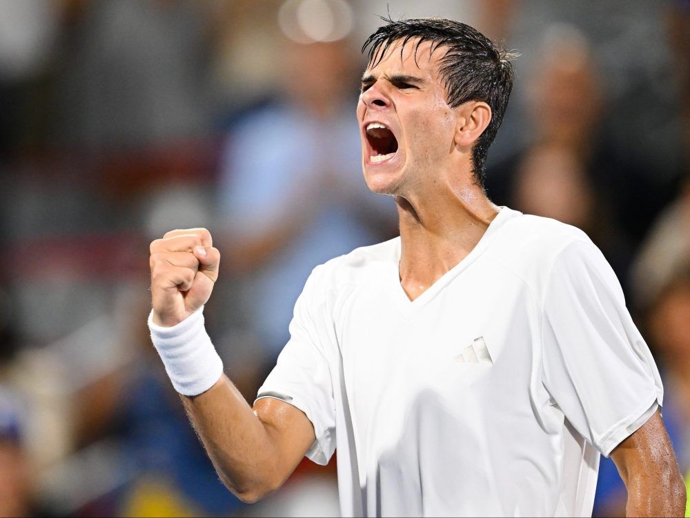 Rafael Jodar of Spain celebrates a victory against Jiri Lehecka of Czechia during their singles Round of 16 match on day seven of the ATP 1000 National Bank Open presented by Rogers at Stade IGA on August 8, 2026 in Montreal.