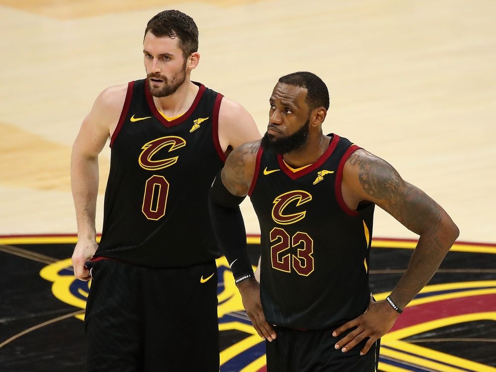 Kevin Love (left) and LeBron James during their time as members of the Cleveland Cavaliers.