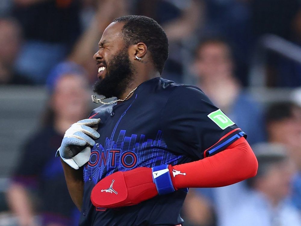Vladimir Guerrero Jr. of the Toronto Blue Jays reacts