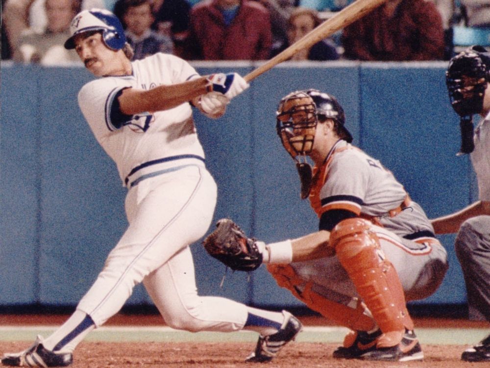 Toronto Blue Jays' Buck Martinez hits a home run against the Detroit Tigers.