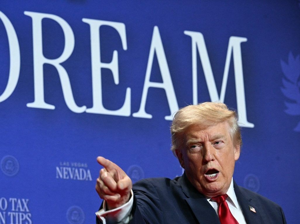 U.S. President Donald Trump gestures while speaking during an event promoting his administration's recent tax-relief initiative at Red Rock Casino Resort and Spa in Las Vegas, Nevada, on August 5, 2026.