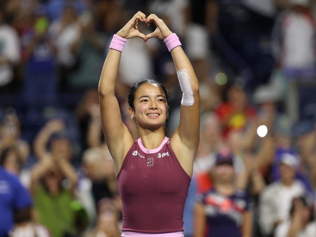 Alexandra Eala of the Philippines celebrates her win against Alycia Parks of the United States during day four of the National Bank Open Presented by Rogers at Sobeys Stadium on August 05, 2026 in Toronto, Ontario.