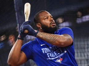 Vladimir Guerrero Jr. of the Toronto Blue Jays warms up.