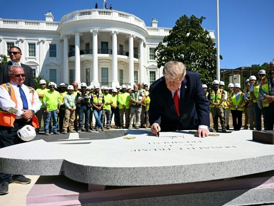 Trump unveils White House helipad as building frenzy escalates