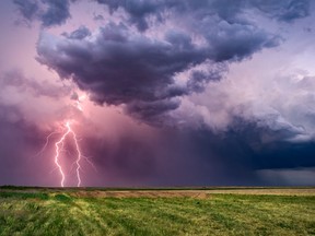Lightning bolts from a thunderstorm