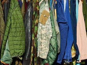 A row of jackets, coats and clothes