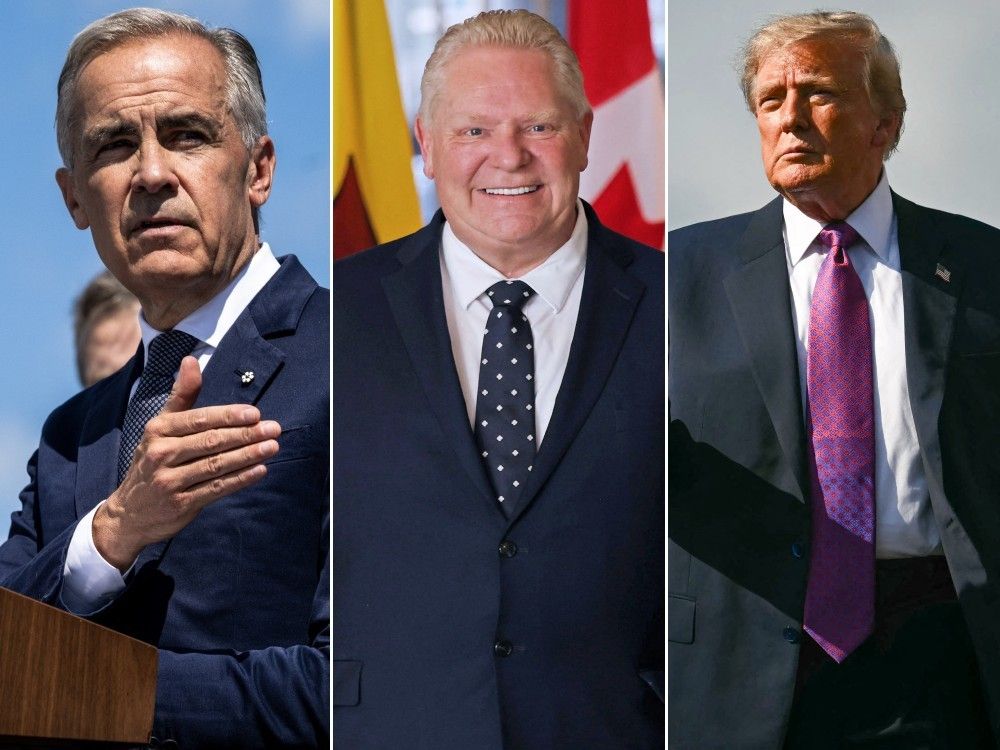 From left, Prime Minister Mark Carney, Ontario Premier Doug Ford, and U.S. President Donald Trump.