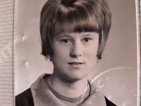 A picture of Christina Blizzard's passport photo when she arrived in Canada in 1975.
