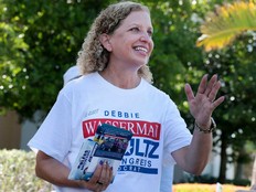 Democratic Congressional candidate Rep. Debbie Wasserman Schultz (D-FL) campaigns outside of the Kings Point Clubhouse polling station on Aug. 18, 2026, in Tamarac, Fla. Wasserman Schultz is running in Florida’s 20th Congressional District, a former majority-Black district redrawn by Republicans to take away that status.