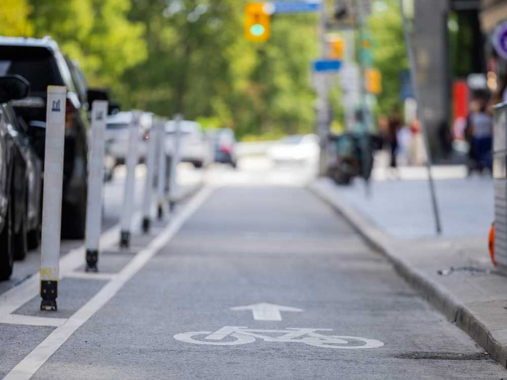 The bike lane along Bloor St. E., between Sherbourne St. and Parliament St., in Toronto is pictured on Aug. 13, 2026.