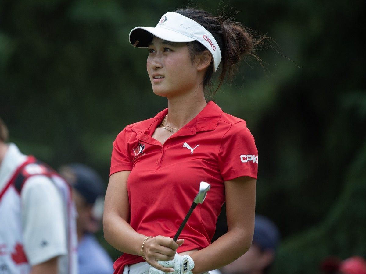 Aphrodite Deng watches her tee shot on hole 17. She was the low Canadian. Day three of the CPKC Women's Open at the Royal Mayfair Golf Club in Edmonton on Saturday, August 22, 2026.