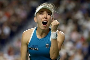 Russia's Ekaterina Alexandrova celebrates