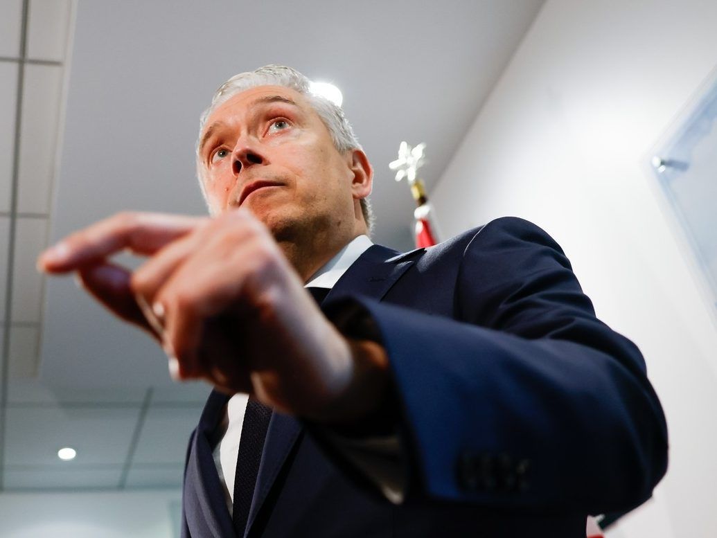 Minister of Finance and National Revenue François-Philippe Champagne attends scrum with media in Ottawa on Monday, July 6, 2026.