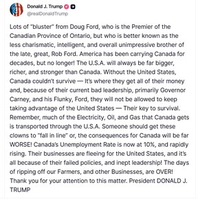 Trump's Truth Social post.