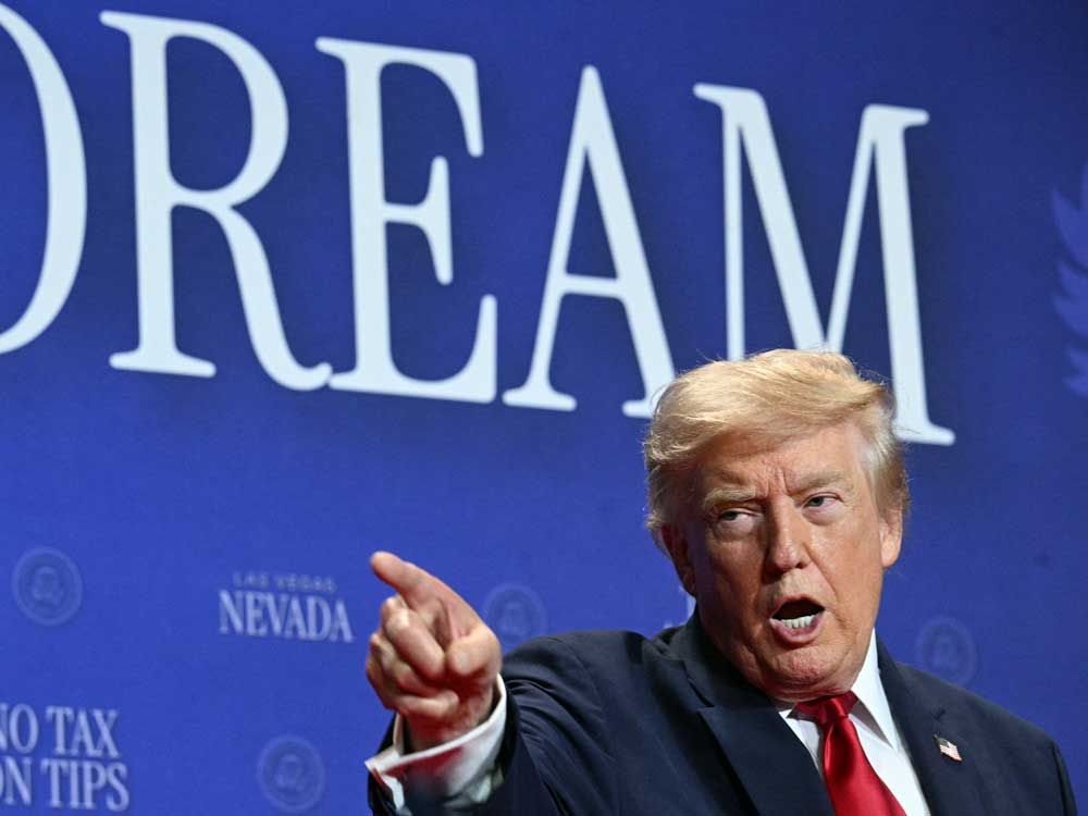 U.S. President Donald Trump gestures while speaking during an event promoting his administration's recent tax-relief initiative at Red Rock Casino Resort and Spa in Las Vegas, Nevada, on Aug. 5, 2026.