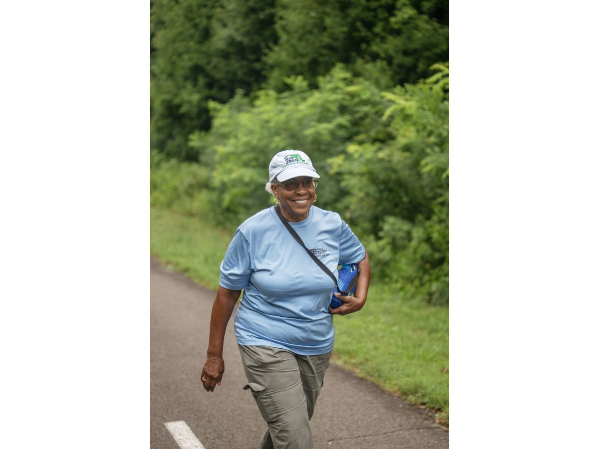 Julianne Bethea, 78, walks as part of the Club 300 senior walking club along the WB&A Trail this month in Glenn Dale, Maryland.