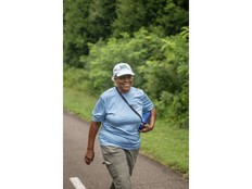 Julianne Bethea, 78, walks as part of the Club 300 senior walking club along the WB&A Trail this month in Glenn Dale, Maryland.