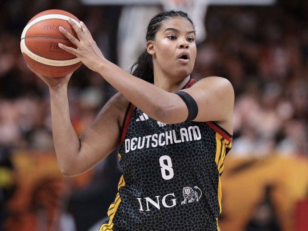 Germany power forward Nyara Sabally holds the ball during the FIBA Women's Basketball World Cup quarterfinal match against Belgium.