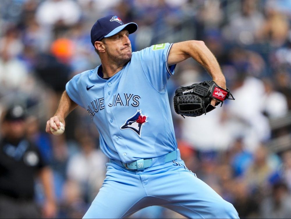Blue Jays pitcher Max Scherzer pitches to the Detroit Tigers during the first inning at Rogers Centre on Sept. 16, 2026 in Toronto.