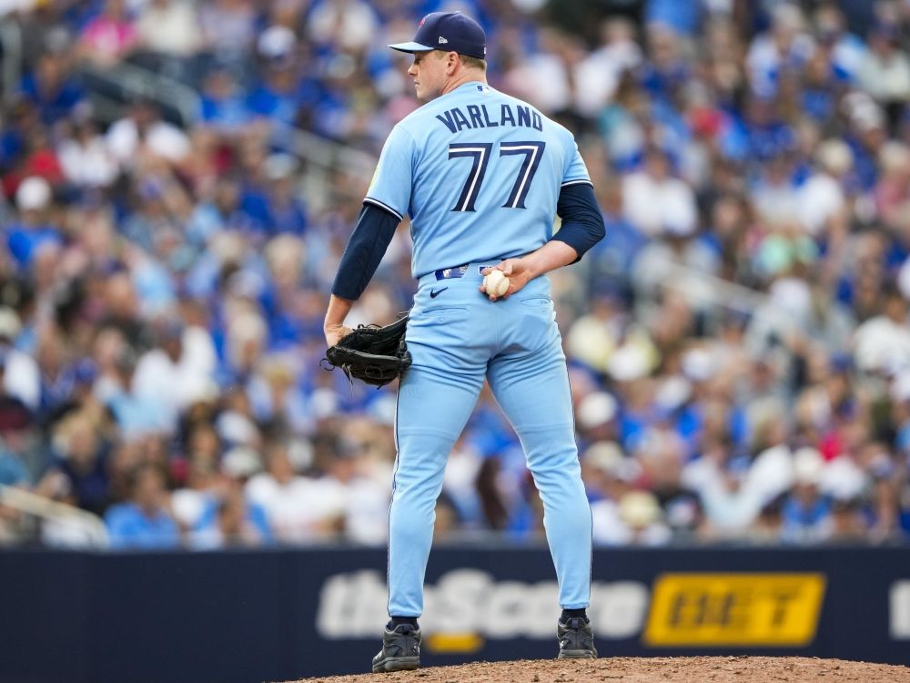 Pitcher Louis Varland of the Toronto Blue Jays sets to pitch against the Detroit Tigers during a game on Sept. 16.