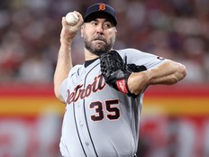 Justin Verlander of the Detroit Tigers pitches against the Arizona Diamondbacks during the first inning of the home opener at Chase Field on March 30, 2026.