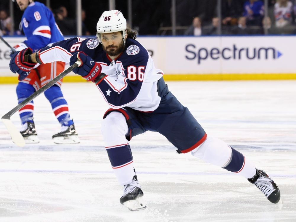 Kirill Marchenko of the Columbus Blue Jackets skates against the New York Rangers during a game earlier this year.