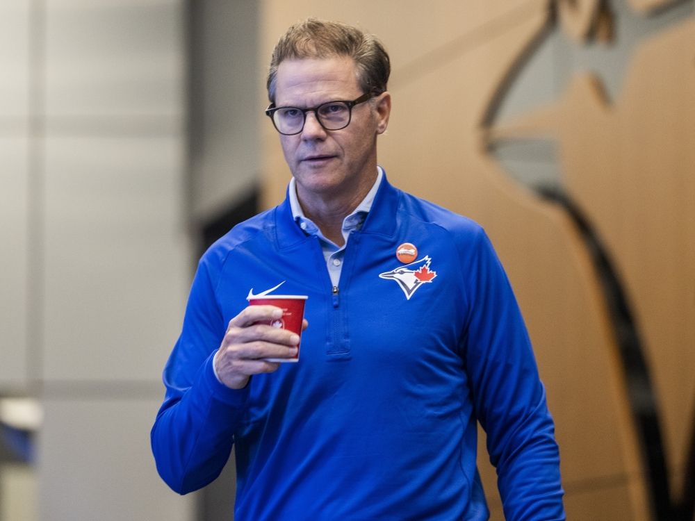 Ross Atkins, general manager of the Toronto Blue Jays, addresses media during a year-end press conference.
