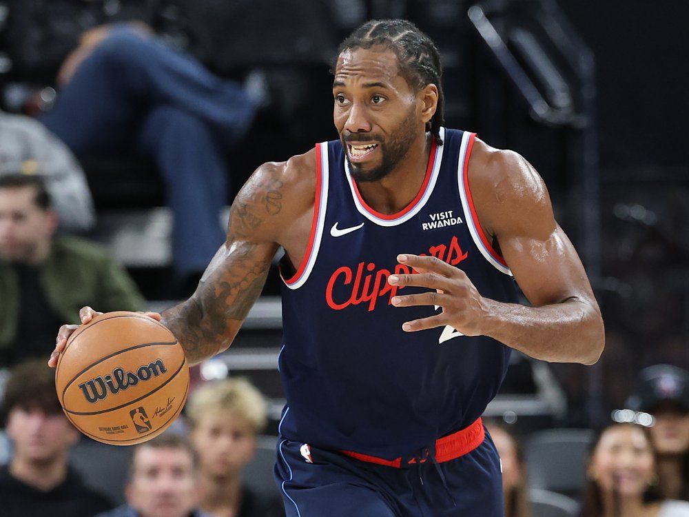 Kawhi Leonard #2 of the LA Clippers dribbles up court during a game against the Golden State Warriors at Intuit Dome on January 05, 2026 in Inglewood, California. 