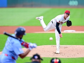 Gavin Williams of the Cleveland Guardians throws a pitch during the first inning against the Toronto Blue Jays at Progressive Field on Tuesday, Sept. 1, 2026, in Cleveland, Ohio.