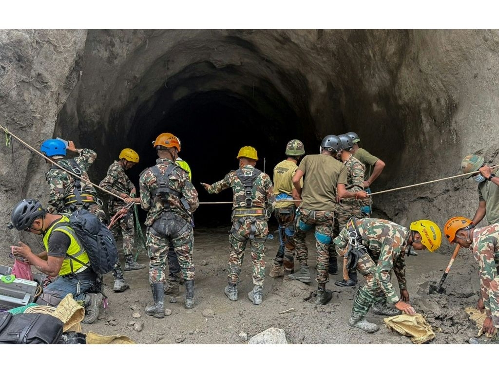 The search continues for a hundred hydropower workers missing since a wall of mud and debris swept through the region on August 26 after a vast glacial and rock collapse on a mountain on the China-Nepal border. (Handout/NEPAL ARMY/AFP/File)
