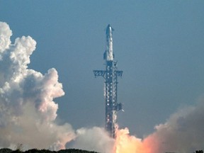 Starship blasts off from SpaceX's launch site in Texas in May 2026.