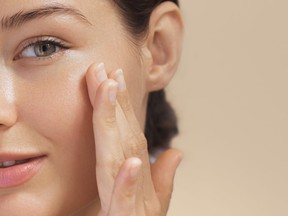 Crop Photo of Cosmetics Skin Care Concept Photo of Close-up Woman Perfect Face with Hydrated Skin