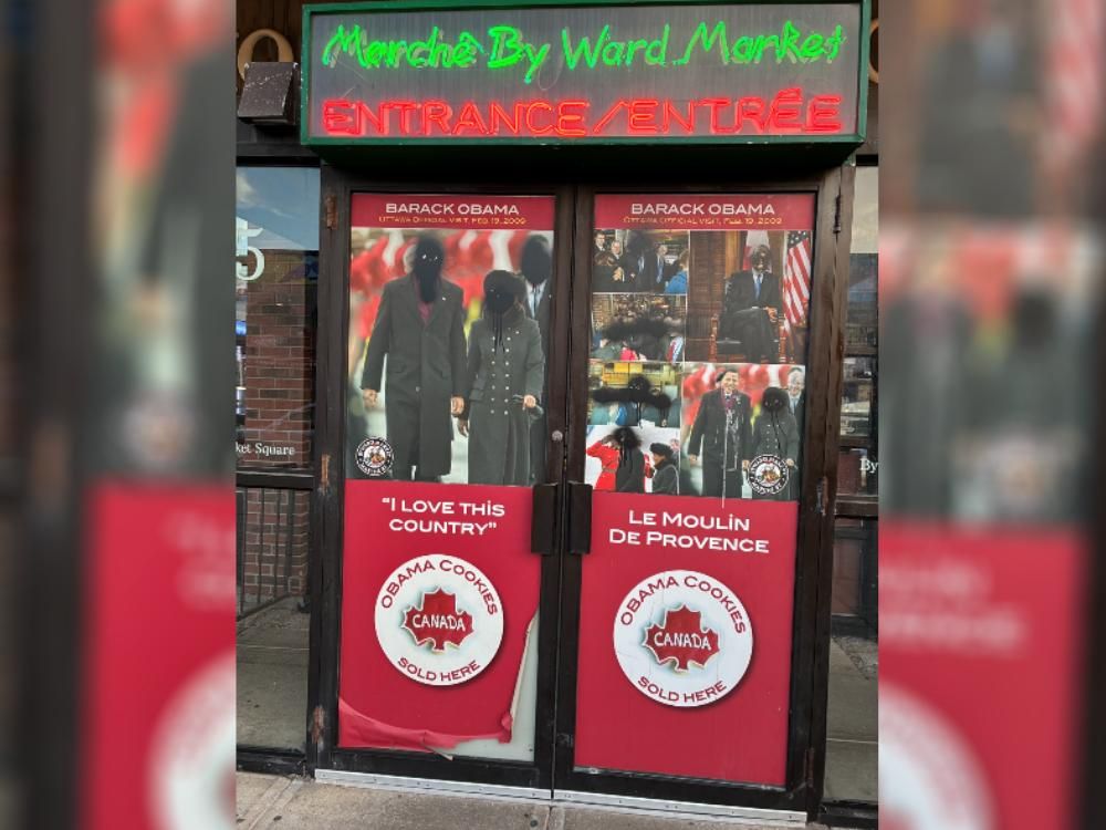 The Le Moulin de Provence French Bakery in Byward Market in Ottawa has had its famous photo display of then President Barack Obama desecrated with black paint.The pictures mark the visit in 2009 in which Obama bought Canadian flag cookies for his daughters with a Canadian $20 bill.