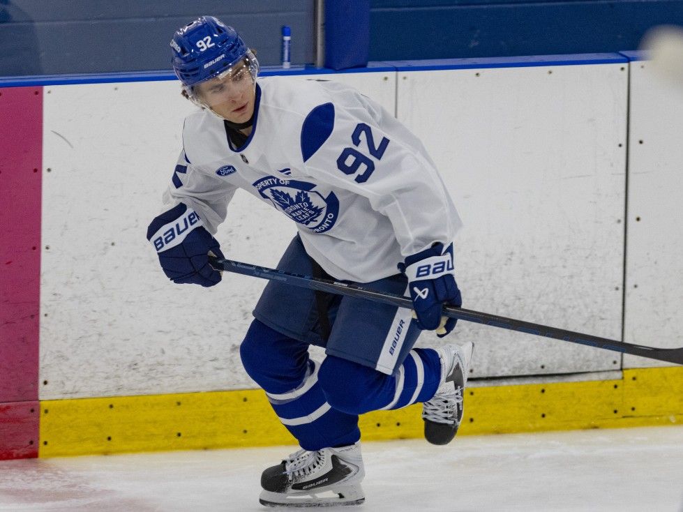 Gavin McKenna participates during a Maple Leafs training camp practice at the Ford Performance Centre in Toronto, Thursday Sept. 17, 2026.