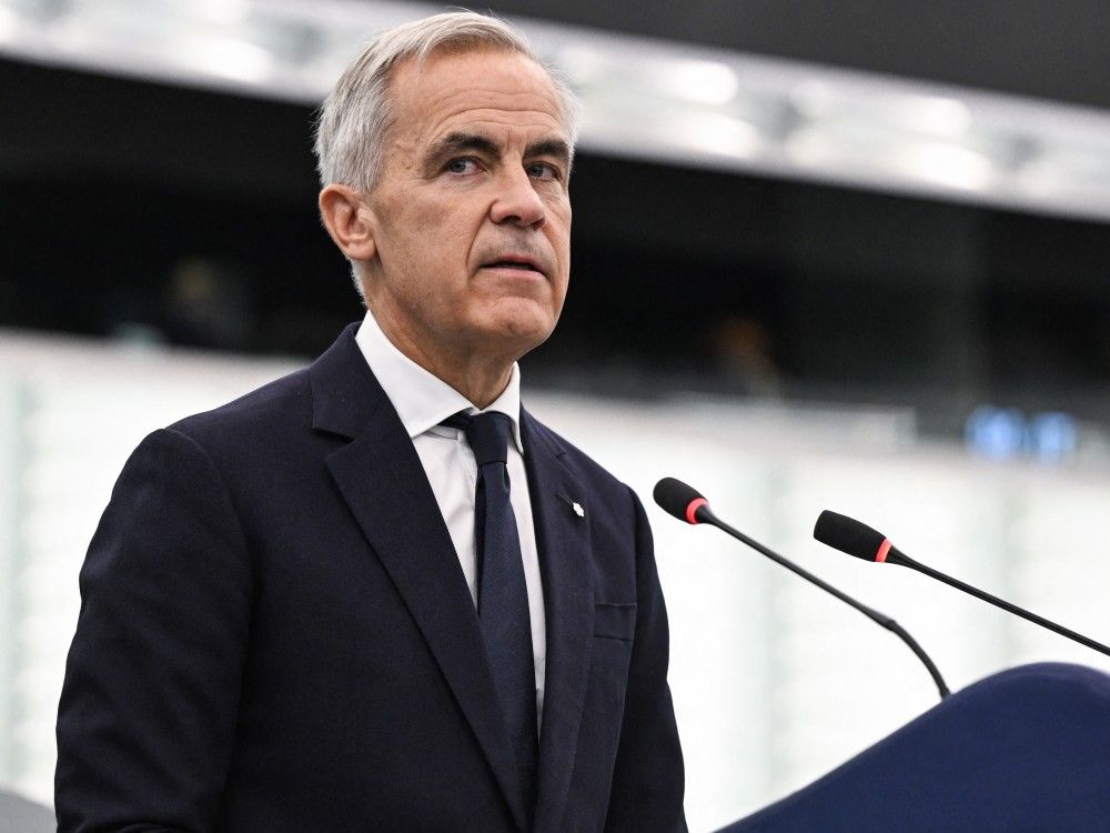 Prime Minister Mark Carney delivers a speech in the European Parliament in Strasbourg, France, Thursday, Sept. 17, 2026.