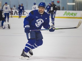 Maple Leafs forward Max Domi skates during an optional practice at the Ford Performance Centre in Toronto, May 13, 2025.